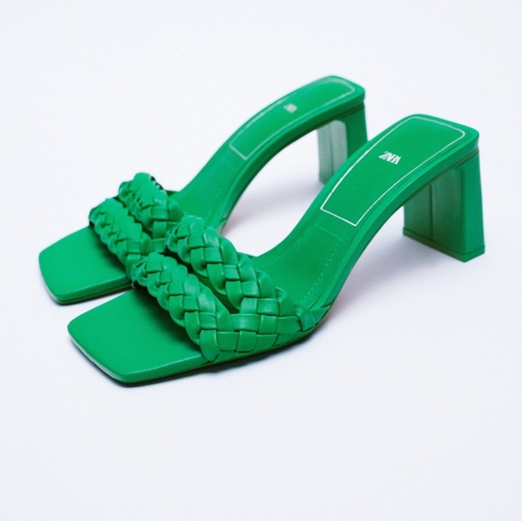 Zara green heeled woven sandals high heels - Picture 6 of 7